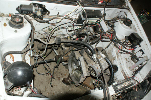 Gutted engine compartment
